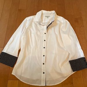 Dress Barn Women’s XL Button Down White and Polka Dot Black Top